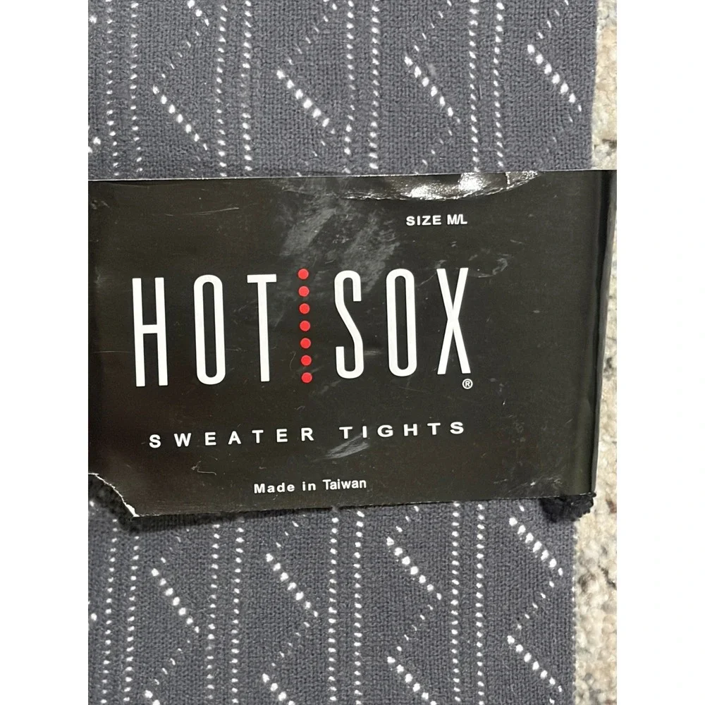 Lot of 2 Hot Sox Grey Sweater Tights M/L & Ellen Tracy Black Textured Tights M/T